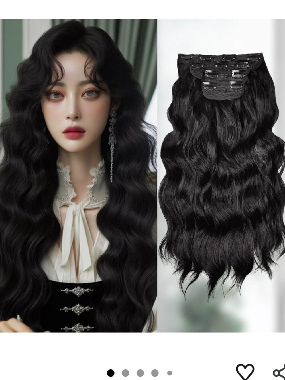 MIMAN 4PCS Clip in Hair Extensions Black 23 Inch Long Wave Synthetic Hair